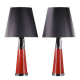 A Pair of Nickel 
Red Lacquer Table Lamps 1960
s