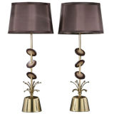 A Pair of Brass Disc Table Lamps by Rembrandt USA 1950s
