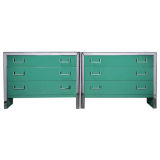 A Pair of Green Lacquered Commodes