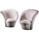 A Pair of Highbacked Scalloped Swivel Armchairs USA 1960s