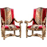 A Pair of  Large French Gilt Arm Chairs ca 1880