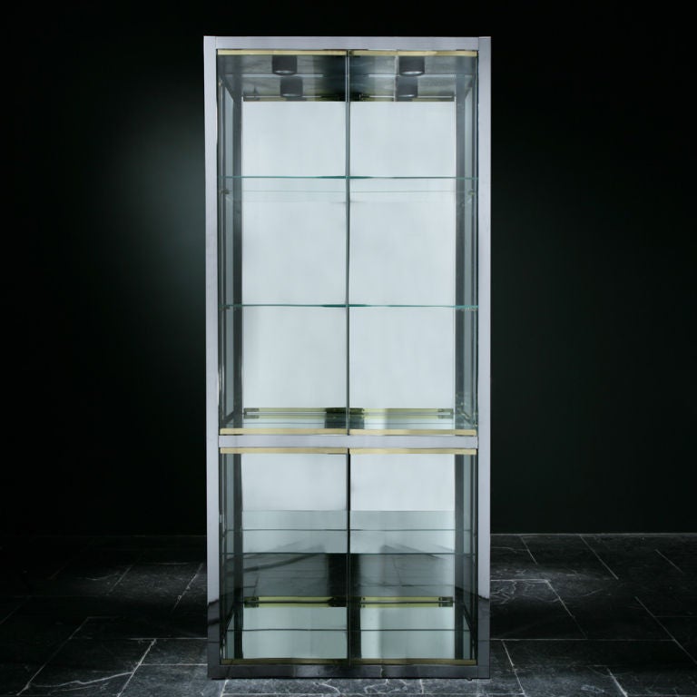 A Pair of Chrome and Brass Glazed Display Cabinets late 1960s