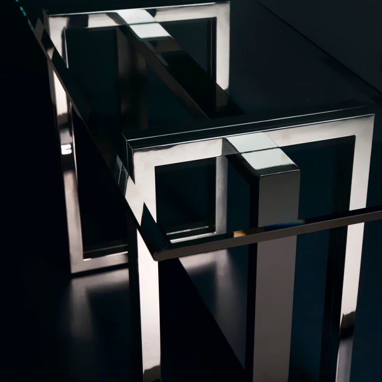 A 1980s Nickel Plated and Black Lacquered Console Table