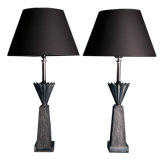 A Pair of Black and Nickel Lamps designed by Stiffel USA 1950's