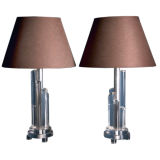 A Pair of Tubular Lucite Table Lamps with Aluminium Stems USA