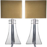 A Pair of 1970s Pyramid Shaped Lucite Table Lamps USA