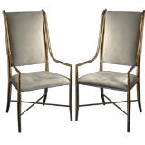 A Pair Mastercraft designed Brass Framed Dining Chairs USA 1960s