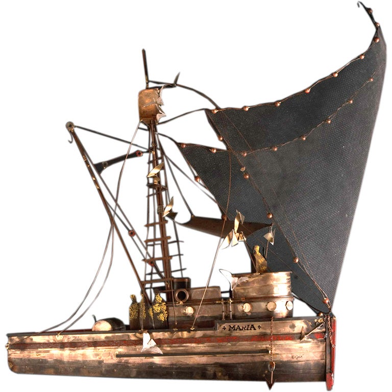 A Metal Boat Wall Sculpture titled "Maria" by Curtis Jere USA