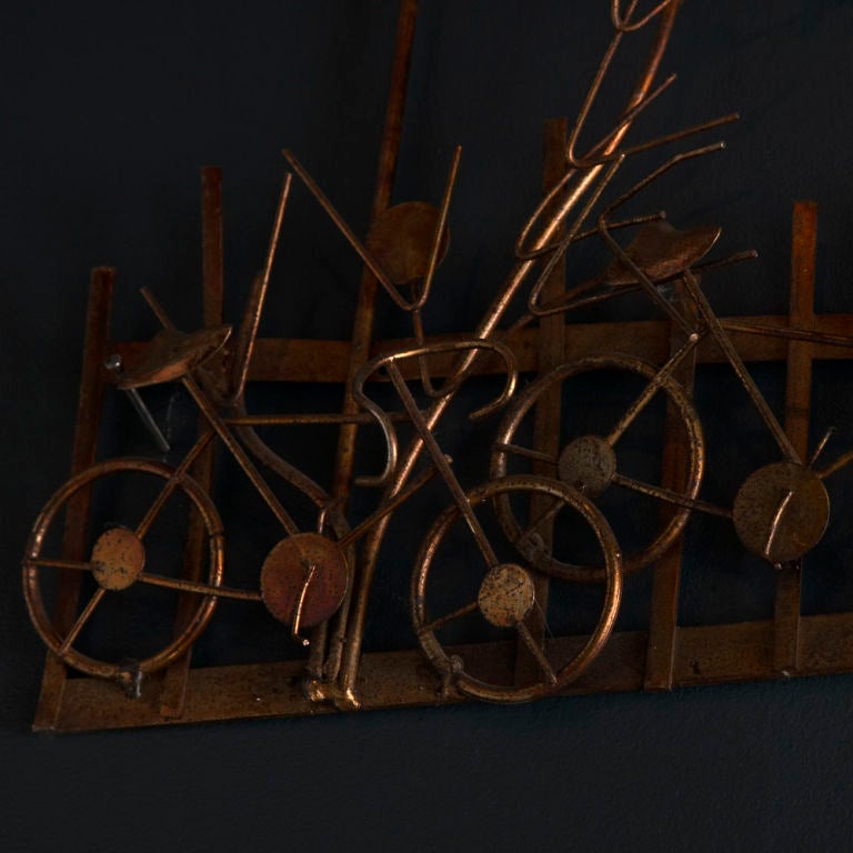 Late 20th Century A Metal Wall Sculpture Scene of Bicycles by Curtis Jere USA