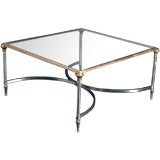 A Maison Jansen Style Square Steel and Brass Framed Coffee Table
