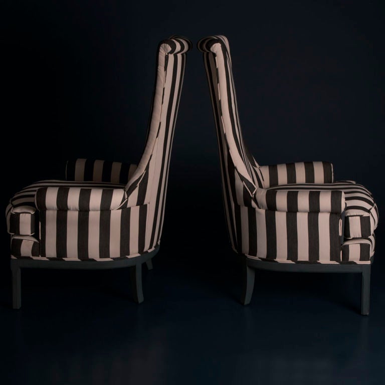 A Pair of Highbacked 1940s Wing Chairs - with Black and White Upholstery