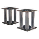 A  Pair of  Square Lucite and Brass Side Tables USA