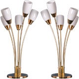 Vintage A Pair of 1950s Brass Tulip Shaped Table Lamps