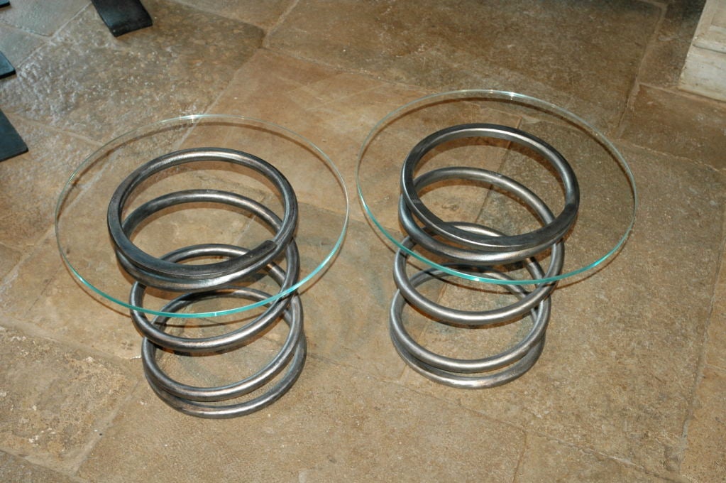 Glass Pair of WWII Sherman Tank Spring Tables For Sale