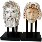A Pair of Ceramic Comedy and Tragedy Sculptures with bases