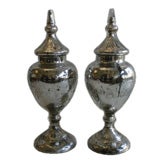 Vintage A Pair of Mercury Glass Urns with Lids