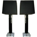 Pair of High Gloss Black acrylic table lamps