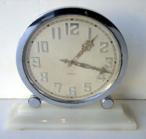 Chrome Art Deco Desk Clock on a Marble base