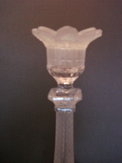 Portieux frosted pressed glass candlesticks for the 25th anniversary of the Eiffel Tower in 1914