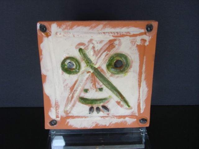 Pablo Picasso Red Earthenware "Face With X Shaped Lines"