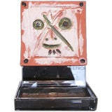 Retro Pablo Picasso Red Earthenware  "Face With X Shaped Lines"