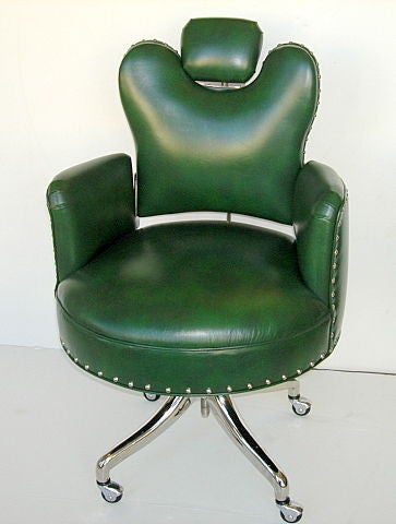Beautiful Art Deco Leather and Chrome Executive Desk Chair on casters