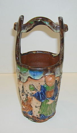 Sumida Gawa was popular in the late 1800's. This colorful ware was made for export to the West and is usually heavy and covered with figures in relief. It got it's name from the Sumida River running near the Asakusa pottery district near Tokyo