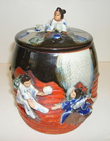 Japanese Sumida Gawa Pottery Pieces (Teapot without lid) For Sale
