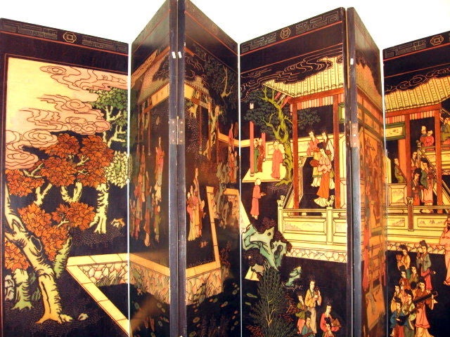 Chinese 12 panel Coromandel screen. Beautiful detail on this nice large screen, with wonderful color and design elements.