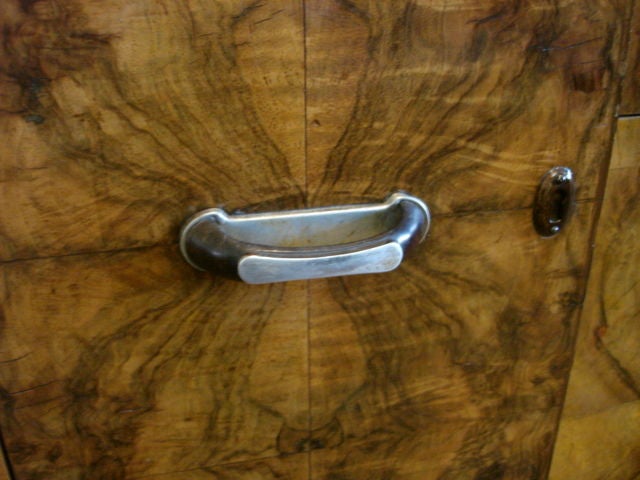 Art Deco Burled Walnut Dresser with Mirror and Marble Inlay