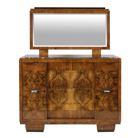 Burled Walnut Dresser With Mirror