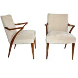 A Pair of French Art Deco Armchairs In White Muslin Fabric