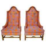 Pair Of Sculptural Arched Top Canopy Club Chairs