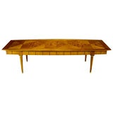 Oxford-Kent Long Walnut Coffee Table With Burled Parquetry Top