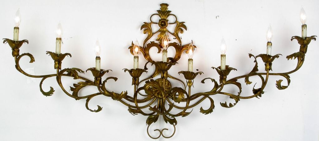 Palatial Nine-Light Italian Gilt Tole Metal Sconce