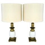 Pair Of  Stiffel Ostrich Egg And Antiqued Brass Table Lamps