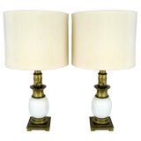 Pair Of  Stiffel Ostrich Egg And Antiqued Brass Table Lamps