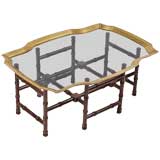 Brass & Glass Coffee Table With Faux Tortoise Shell Base