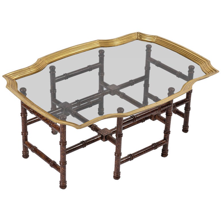 Brass & Glass Coffee Table With Faux Tortoise Shell Base