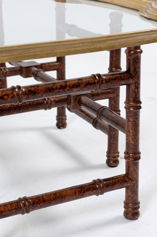 American Brass & Glass Coffee Table With Faux Tortoise Shell Base