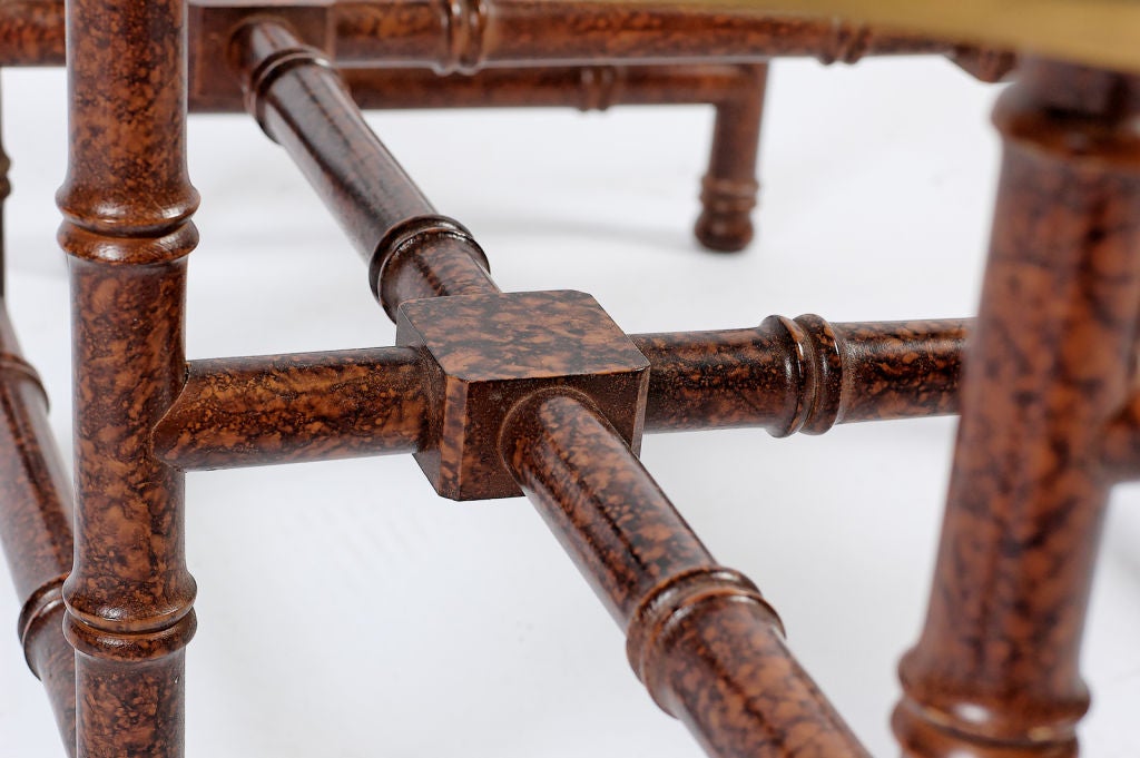 Brass & Glass Coffee Table With Faux Tortoise Shell Base In Excellent Condition In Chicago, IL