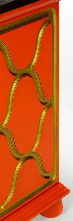 Dorothy Draper Commode In Castilian Red Lacquer With Gilding 2