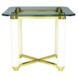 Henredon Brass & Ivory Lacquered  End Table With Glass Top