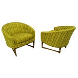 Pair Lawrence Peabody Barrel-Back Club Chairs In Green & Gold