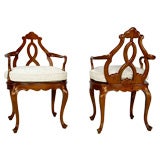 Pair Italian Biedermeier Hand-Carved Fruitwood Arm Chairs