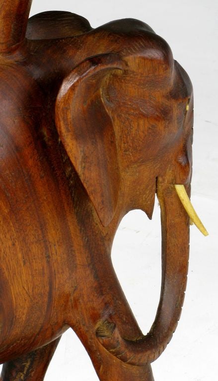 Pair Hand Carved Wood Pachyderm Form End Tables 1