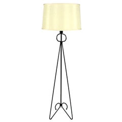 Sculptural Wrought Iron Floor Lamp In Black Satin Lacquer