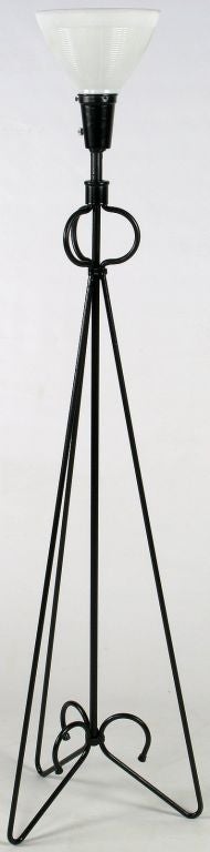 Sculptural Wrought Iron Floor Lamp In Black Satin Lacquer