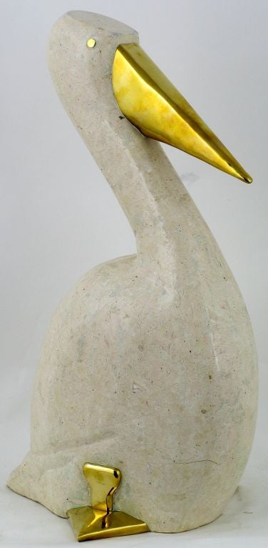 Tessellated Fossil Stone Pelican With Brass Detail