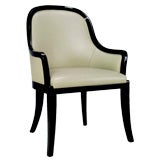 Elegant Arm Chair In Black Lacquer and Dove Grey Leather
